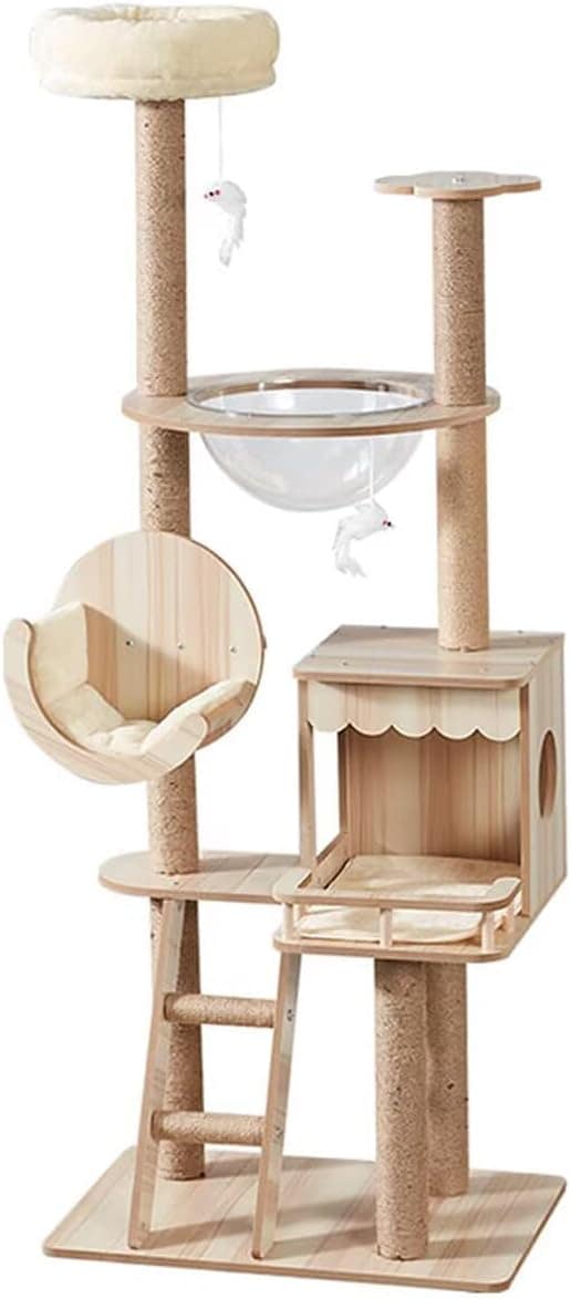 Yilucess 猫タワー キャットタワー 360透明宇宙船 猫 爪とぎ ハンモック ね