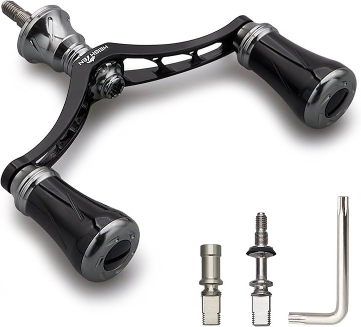 リール ハンドル ノブ 搭載 シマノ ダイワ 通用 スピニングリール用 New Pillar Series 1010(80mm - ブラック＆ガンメタル)