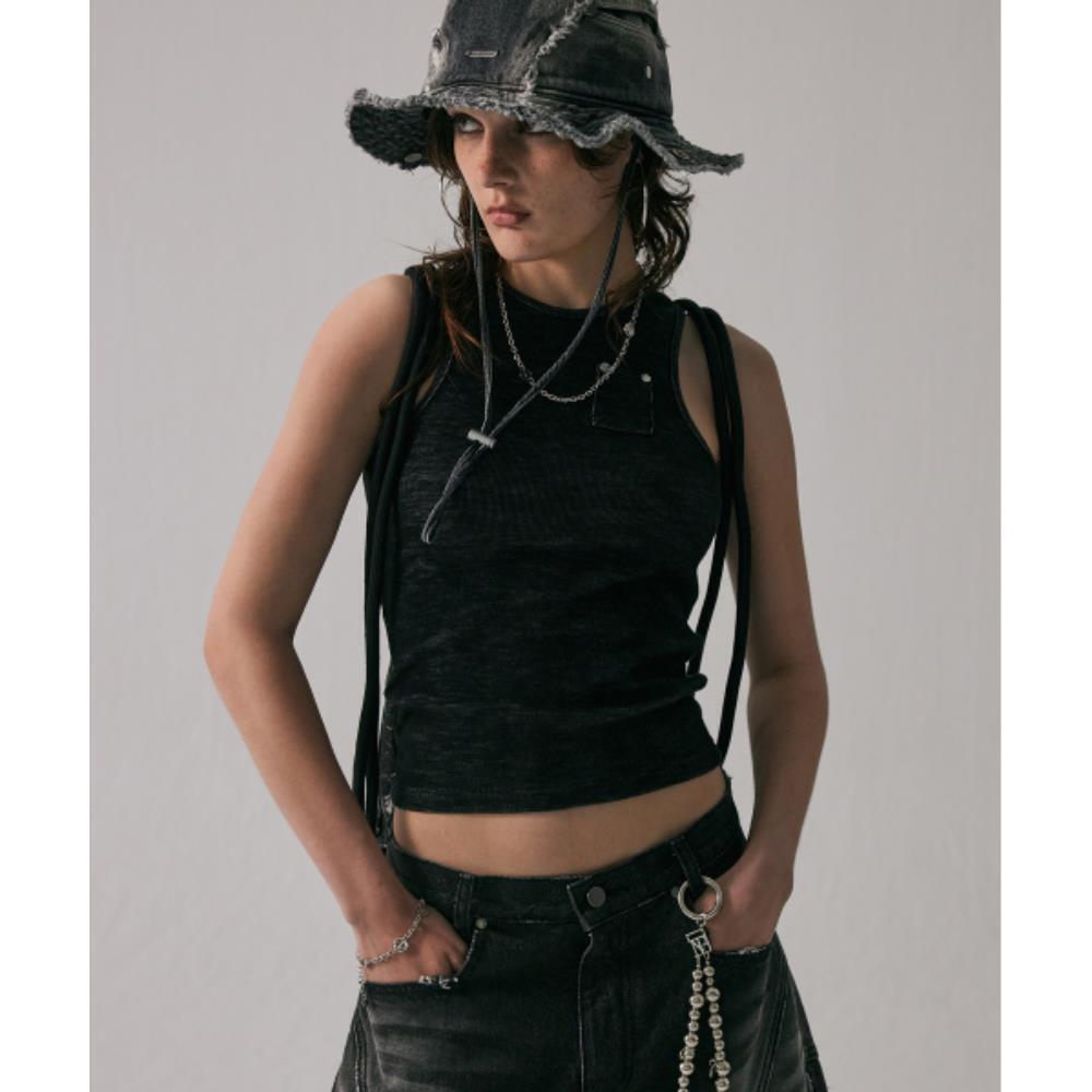 TREEMINGBIRD Washed Pocket Sleeveless Charcoal TMB242S