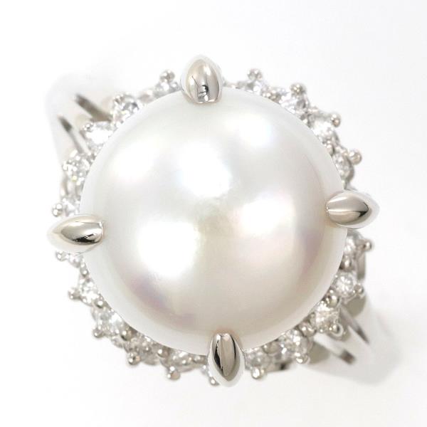 PT900 プラチナ リング 17.5号 南洋真珠 約11.5mm ダイヤ カード鑑別書 中古