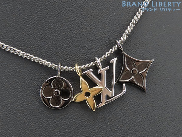 美品ルイヴィトンペンダントLVインスティンクトネックレスペンダントシルバーガンメタリックシルバーゴールドメタルM00521