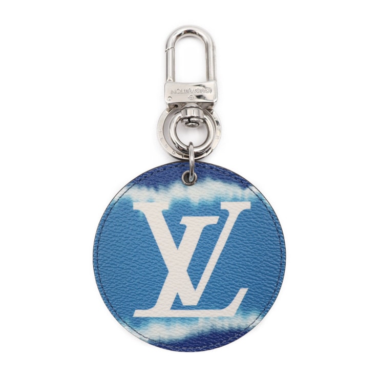 超美品 LOUIS VUITTON ルイ ヴィトン キーホルダー M69272 ポルトクレ イリュストレ LVエスカル モノグラム オーバーレイ ブルー系 ホワイト シルバー金具 キーリング バッグチ