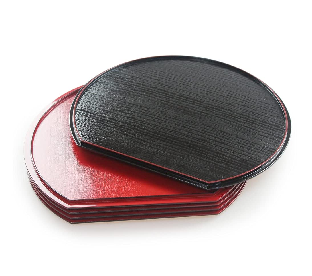 藤代工芸 両面半月膳（半月盆）5枚組 ノンスリップ加工 滑り止め (39cm(5枚組))