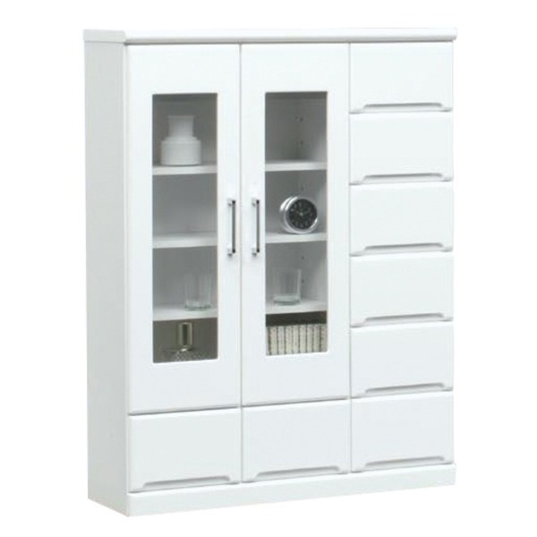 ミドルキャビネット(リビングボード/収納棚) 幅90cm 可動棚付き 日本製 ホワイト(白) Creap4クリープ4 完成品