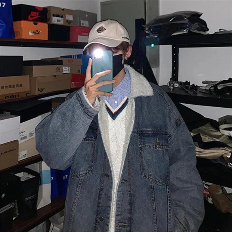 早い者勝ち 冬 子羊の毛 ゆったりする ファッション デニム コート 香港スタイル 学生