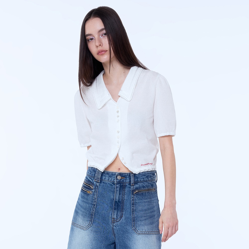 CROPPED SHORT-SLEEVED BLOUSE - WHITE