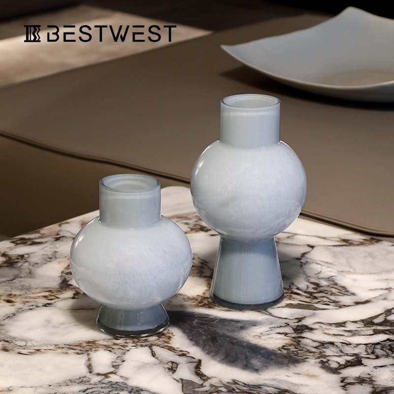 冷煙灰色水耕ガラス花瓶置物家居軟装モデルルーム装飾品花器