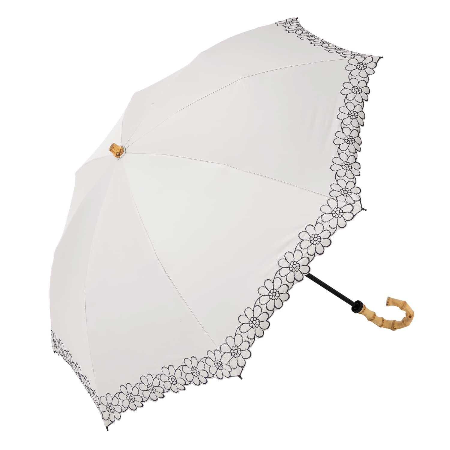 日傘 折りたたみ クールプラス ＵＶ遮熱遮光折傘 花柄刺繍 レディース 女性用 50cm×8本骨 遮光率100%・UVカット率99.9％以上の生地使用 遮熱 1級遮光【LIEBEN-0704】 (オフ