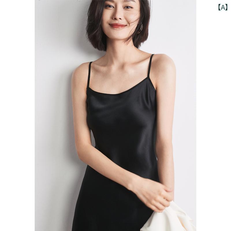 キャミソール　トップス　レディース 2025 春夏 シルク サスペンダー ボトム スカート ペチコート マルベリー シルクインナー ドレス ロング レディース ミディアム 丈