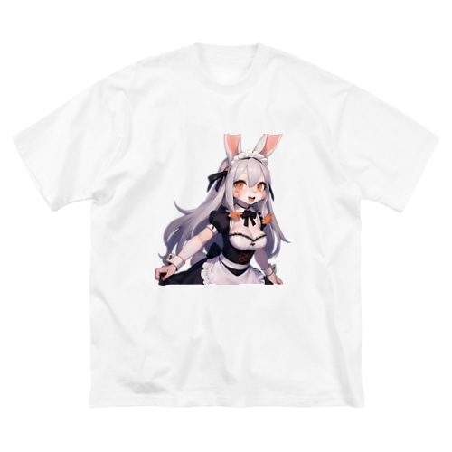【文字入れ可能受注生産】白うさぎの女の子　メイド　ケモナー ビッグシルエットTシャツ