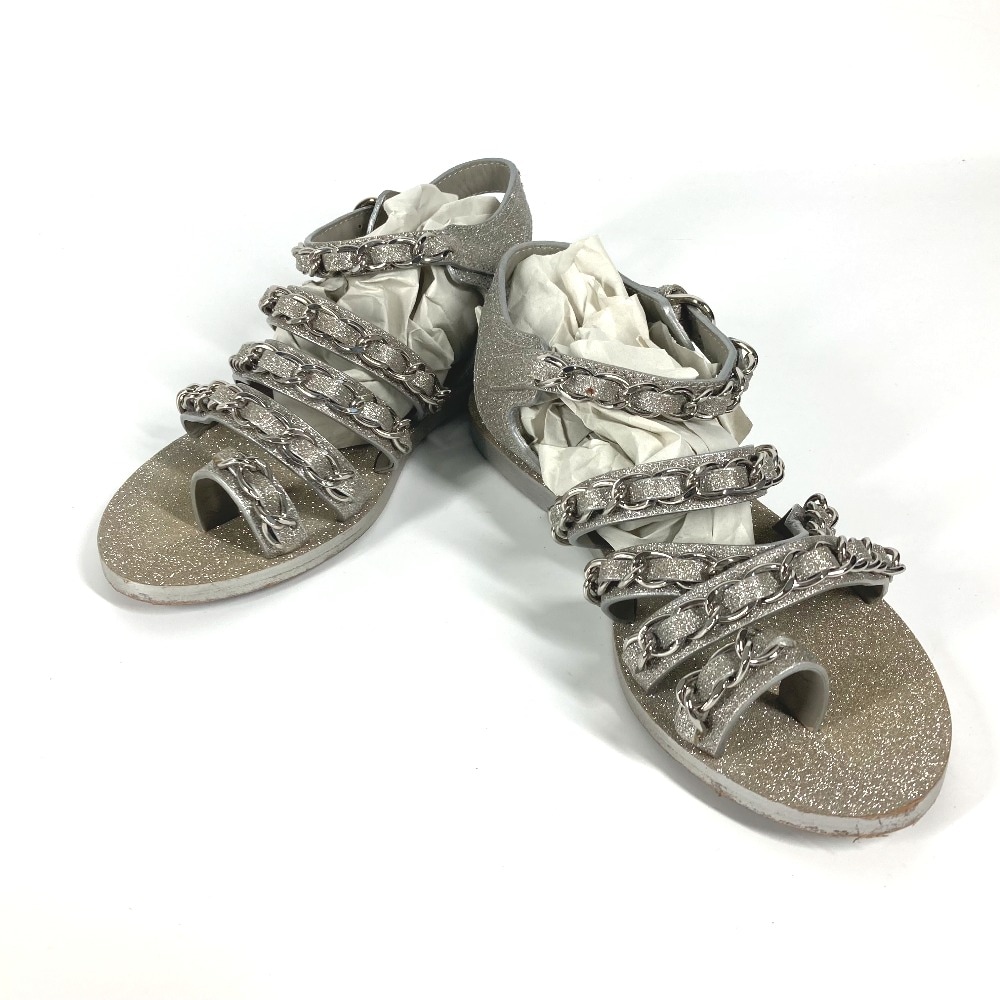 サンダル 5連 チェーン 靴 シューズ フラット ペタンコ ラメ レザー ゴールド系 25,696円