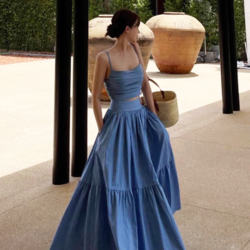 セットアップ キャミソール ティアードスカート 夏 韓国 無地 ロング パーティースタイル ホームパーティーアイテム オフィススタイル エレガントスタイル カジュアルスタイル コーディネートセット 6,710円