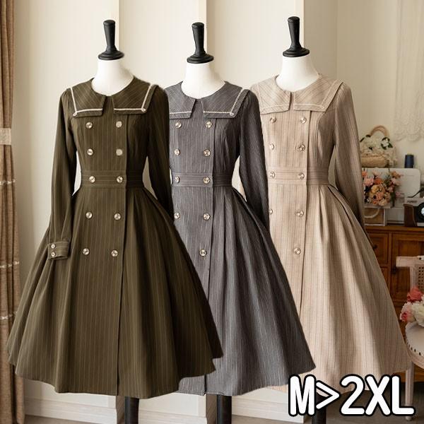 【人気製品 急速出荷】 ロリータ ワンピース レディース ロング lolita フレアスカート イギリス風 可愛い 大人 カーキ ベージュ グレー M L XL 2XL