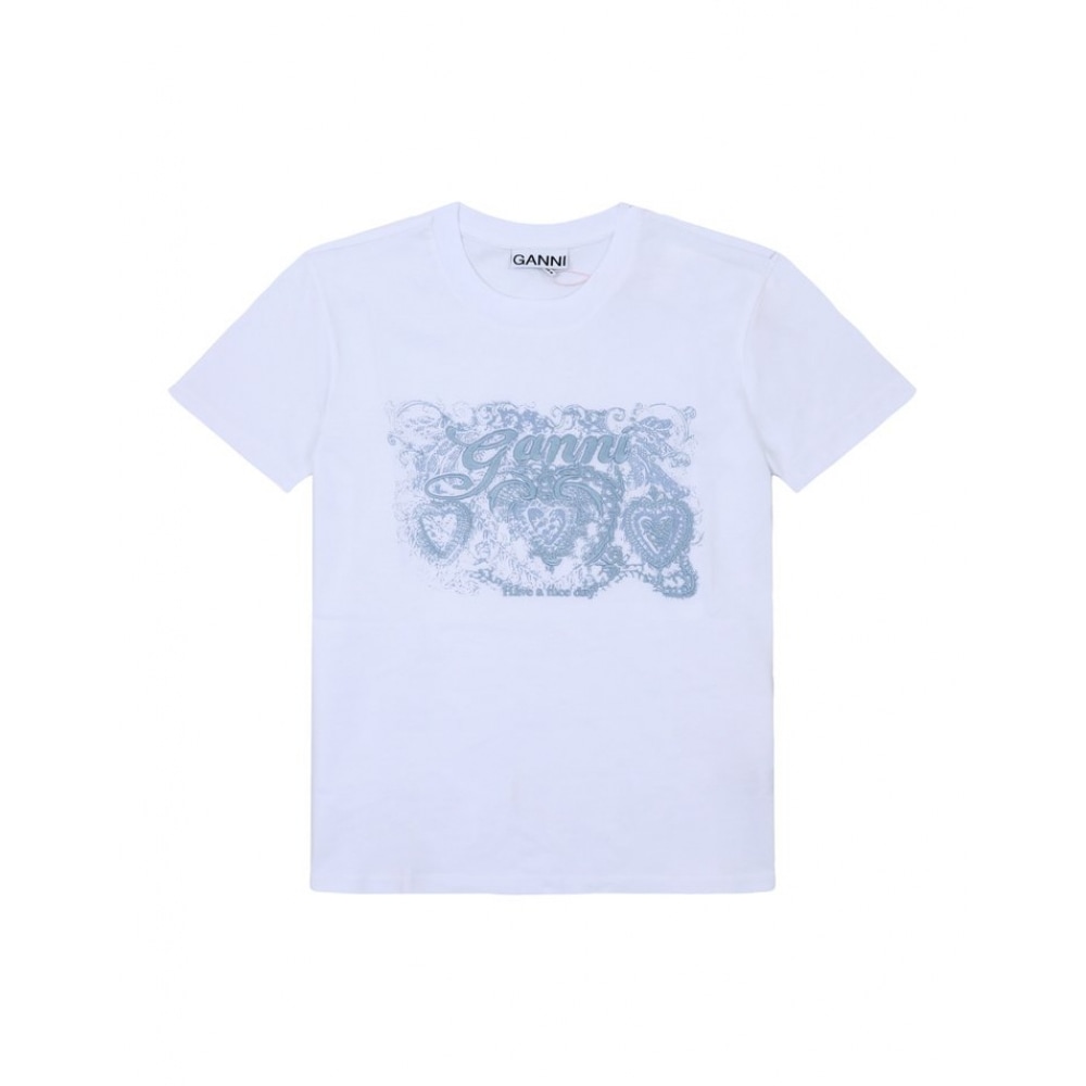 GANNI タトゥーレースロゴ刺繍 レディースTシャツ T4158 151