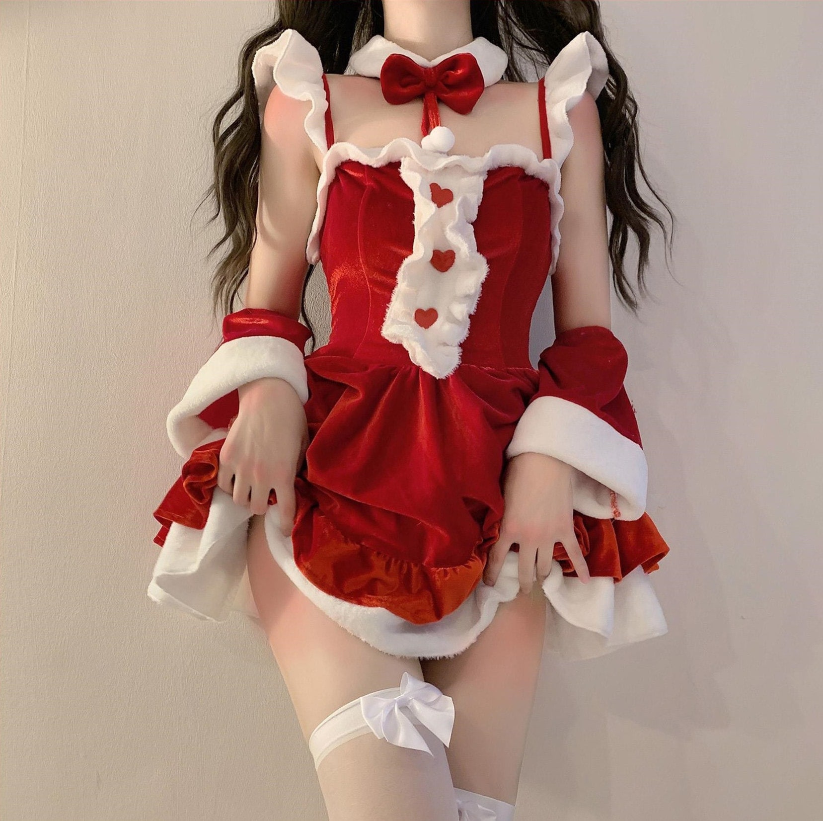クリスマス ギャル ワンピース レッド セット 冬 新しい デザインセンス コスプレ サスペンダースカート
