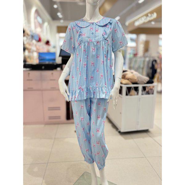 [驪州店]ソルブ綿60番手朱子リボン捺染女性半袖長ズボンパジャマ[SPA2506W]