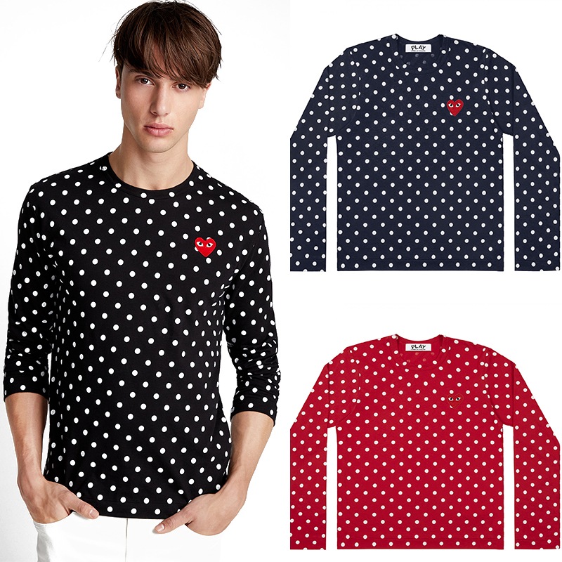 正規品　コムデギャルソン　プレイ　ドット　長袖　Tシャツ　カットソー　メンズ長袖シャツ