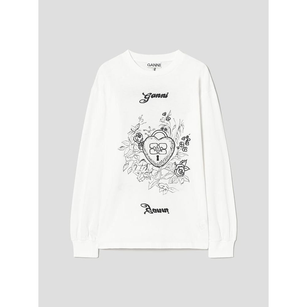 GANNI リカットヘビージャージーチャームロングスリーブ T シャツ-イーグレット QN5241R030