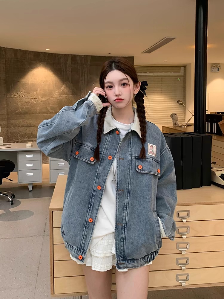 【3日で出荷】アメリカン レトロ コーデュロイ パッチワーク デニム ジャケット ジャケット カップル 新着商品 秋 冬 バイカラーデニムジャケット