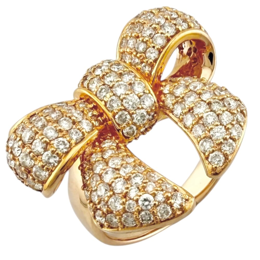 リボン リング 指輪 9号 18金 K18ピンクゴールド ダイヤモンド 1.75ct 中古 美品
