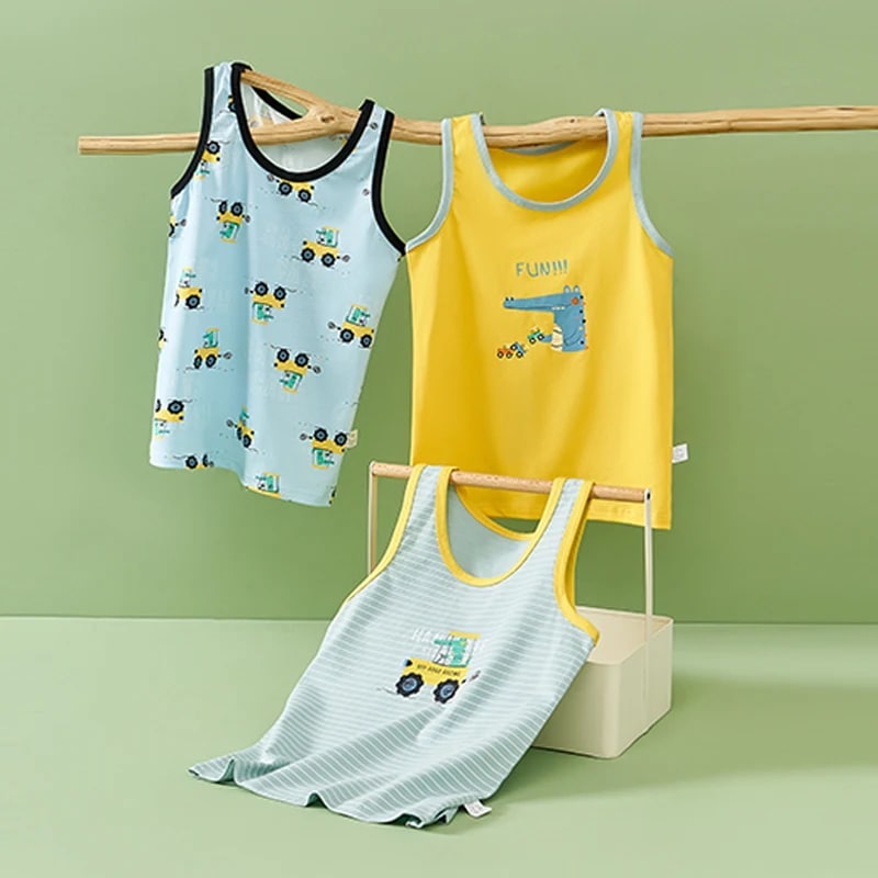 漫画の車の綿のタンクトップ,綿のTシャツ,子供のためのシングレットの下着,夏の家庭服,サイズ3-10t - 1501