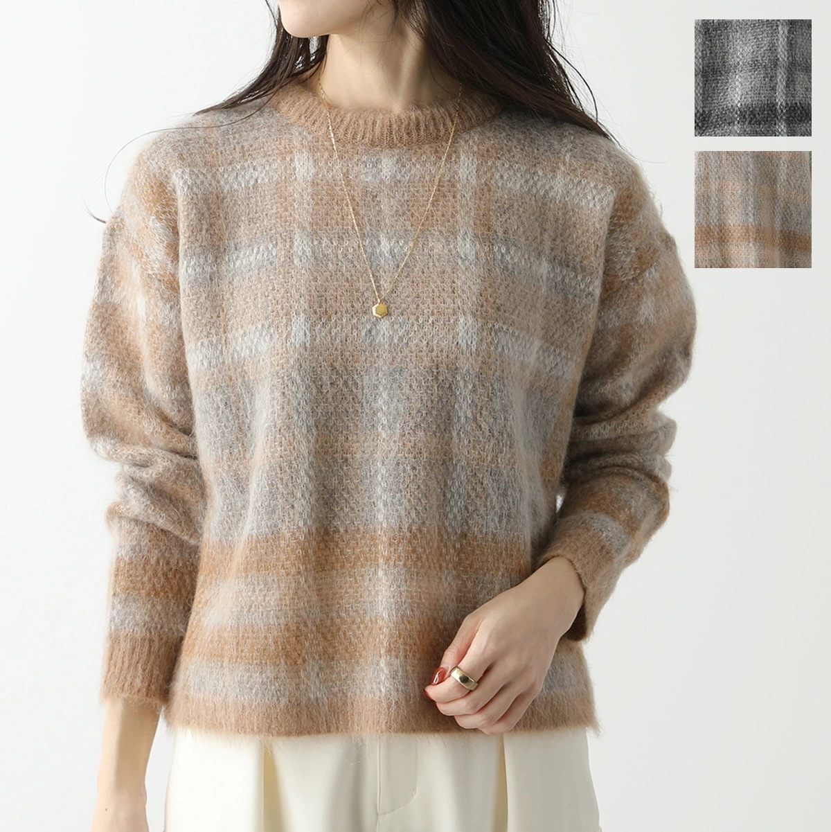 MAX MARA Studio マックスマーラ ステュディオ ニット FEDRA フェドラ レディース モヘヤ アルパカ タータンチェック プルオーバー 長袖 カラー2色