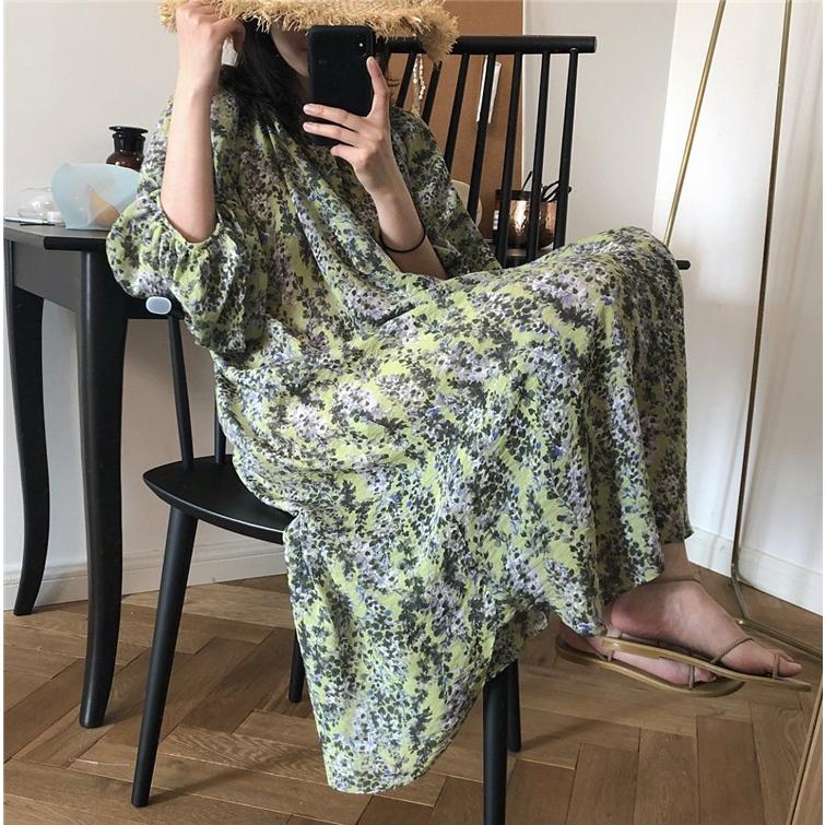 ワンピース レディース きれいめ マキシ 花柄 夏 五分袖ワンピース Aラインワンピ ロング丈ワンピース 着痩せ オシャレ 上品 30 40 50代 旅行 韓国風