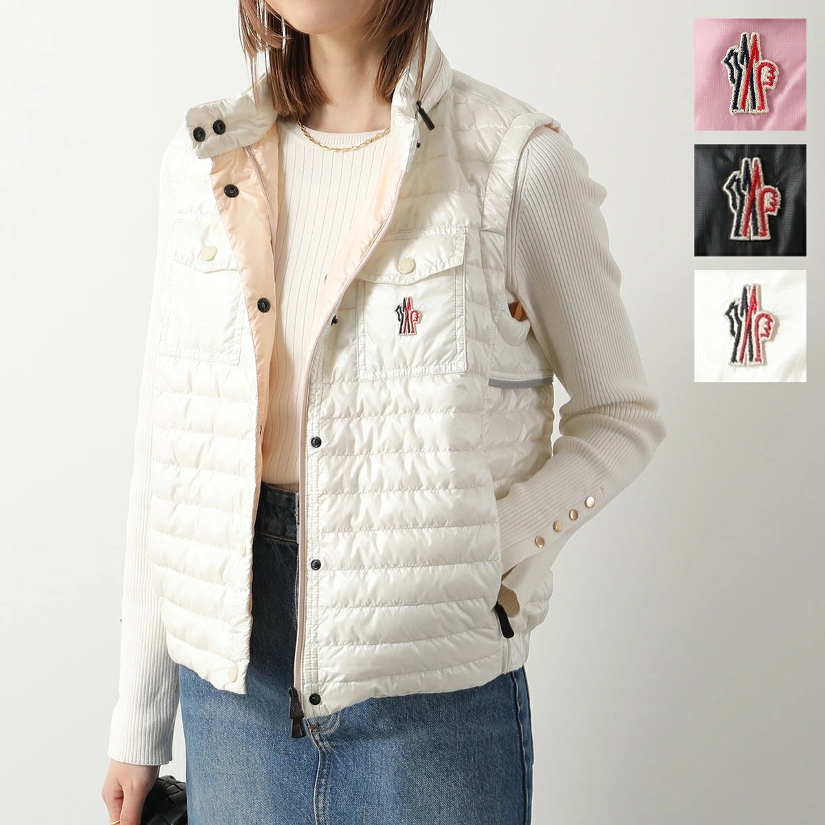 MONCLER GRENOBLE モンクレール グルノーブル ダウンベスト GUMIANE 1A00010 595B1 1A00014 539YL レディース ナイロン 撥水 ジレ フード収納 カラー