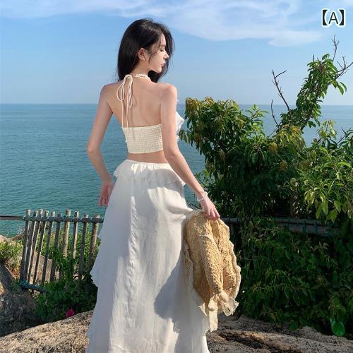 ワンピース レディース 大人 フリル シフォン ドレス リゾート フェアリー ドレス ビーチ ウエスト ロング ドレス きれいめ おしゃれキャミワンピ