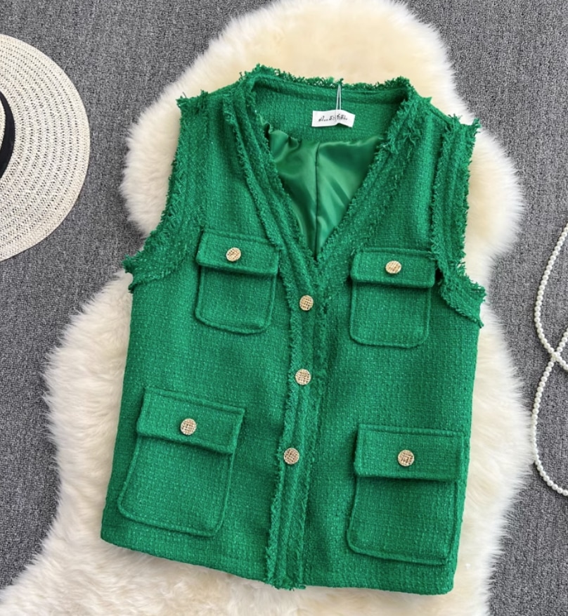 トップス デート モテアイテム ベスト ツイード素材 ノースリーブ ポケット コットン 大人可愛い きれいめ 上品 おしゃれ かっこいい 大人可愛い ラブリー キュート ガーリー クール モード系 5,702円