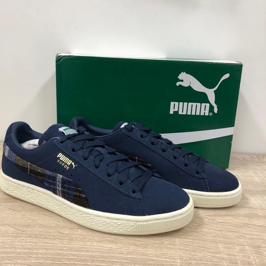 プーマ スニーカー メンズ スウェード クラシック フランネル 24cm ネイビー 紺 PUMA SUEDE 秋冬 チェック柄