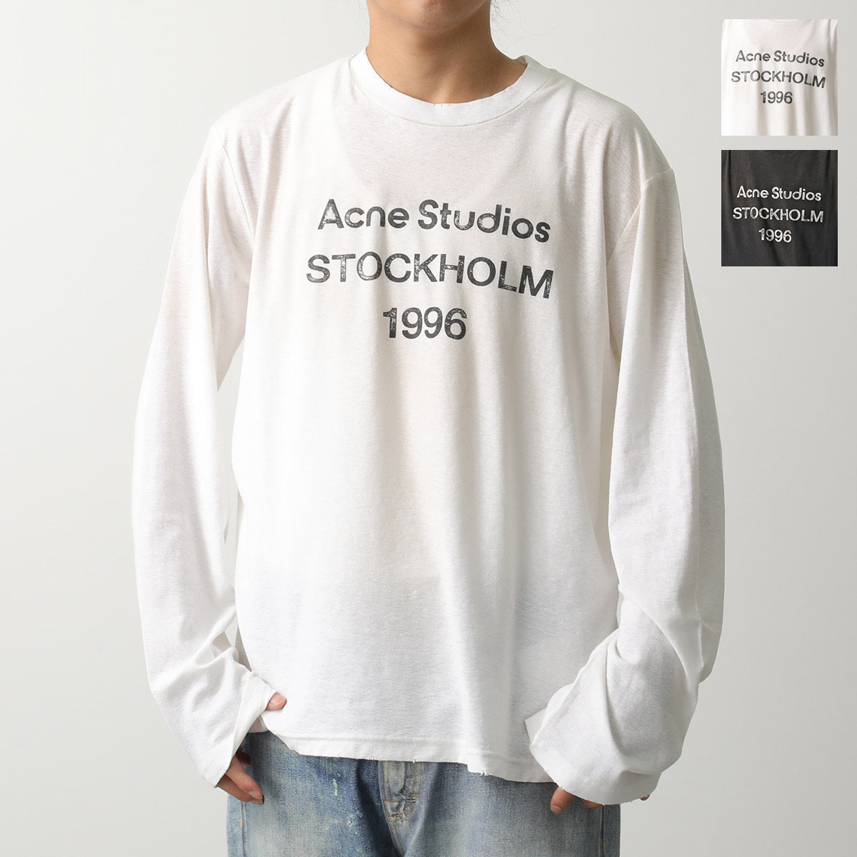 Acne Studios アクネストゥディオズ 長袖 カットソー CL0197 FN-UX-TSHI000016 メンズ ロンT ロゴプリント クルーネック ダスティ加工 カラー2色
