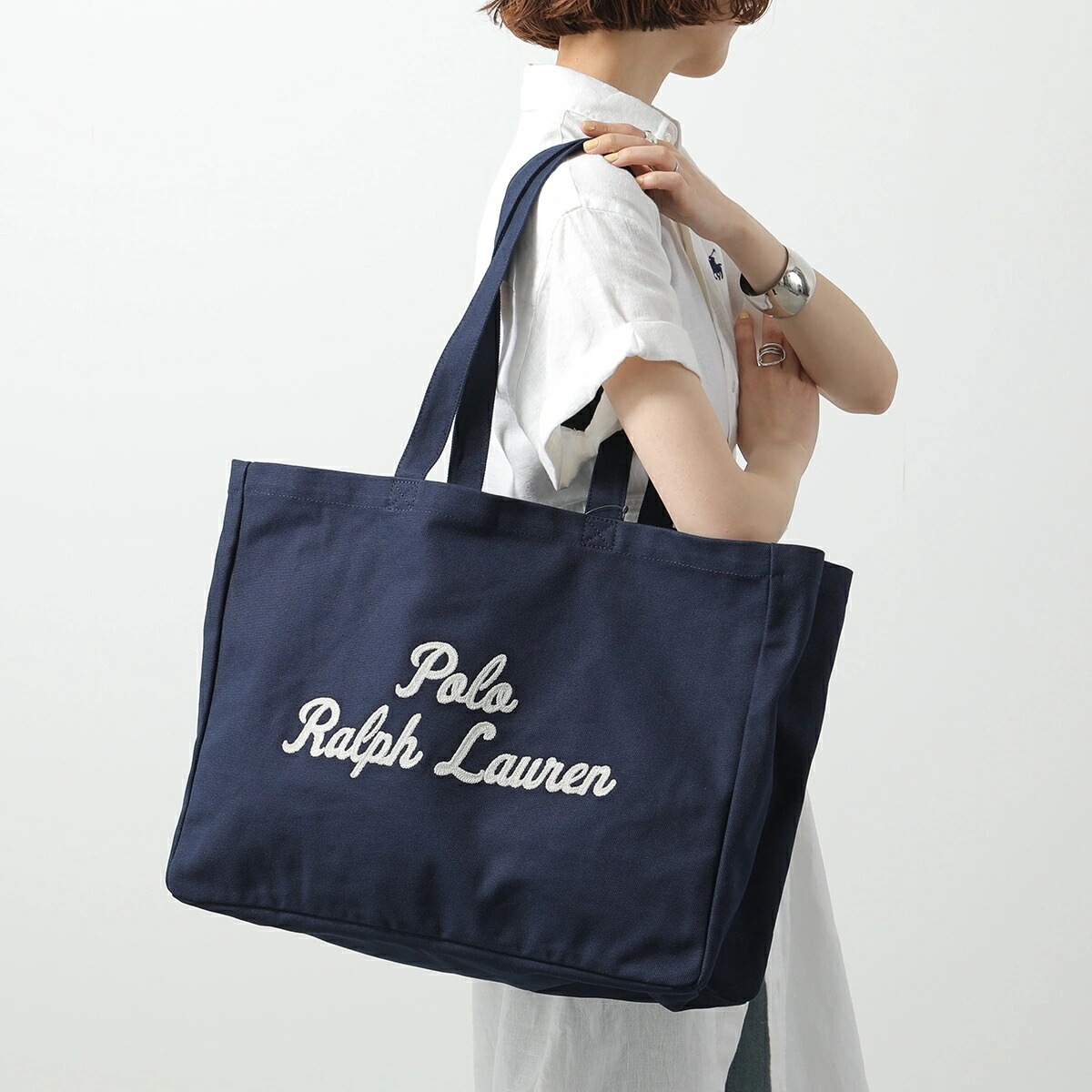 Polo Ralph Lauren ポロラルフローレン トートバッグ 405945884 レディース エンブロイダリー キャンバス トート ロゴ刺繍 鞄 001 NAVY