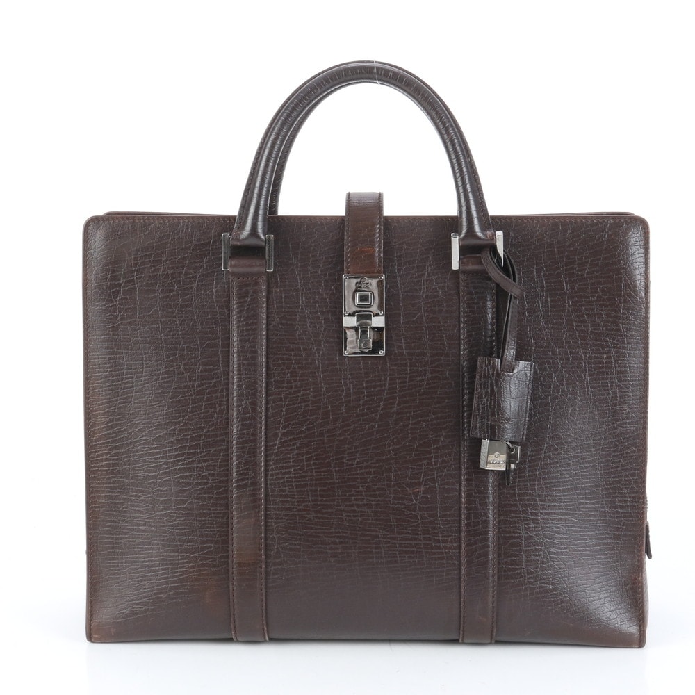 美品 114262 レザー ビジネス バッグ 書類鞄 ブリーフケース トート 通勤 ブラウン 茶色 A4 メンズ ECE CP45-6 中古