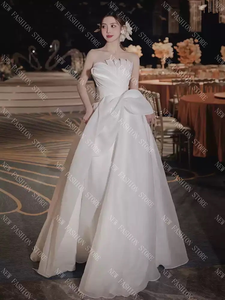 フランス式胸拭きウェディングドレス新型シンプルドレスワンピース-88