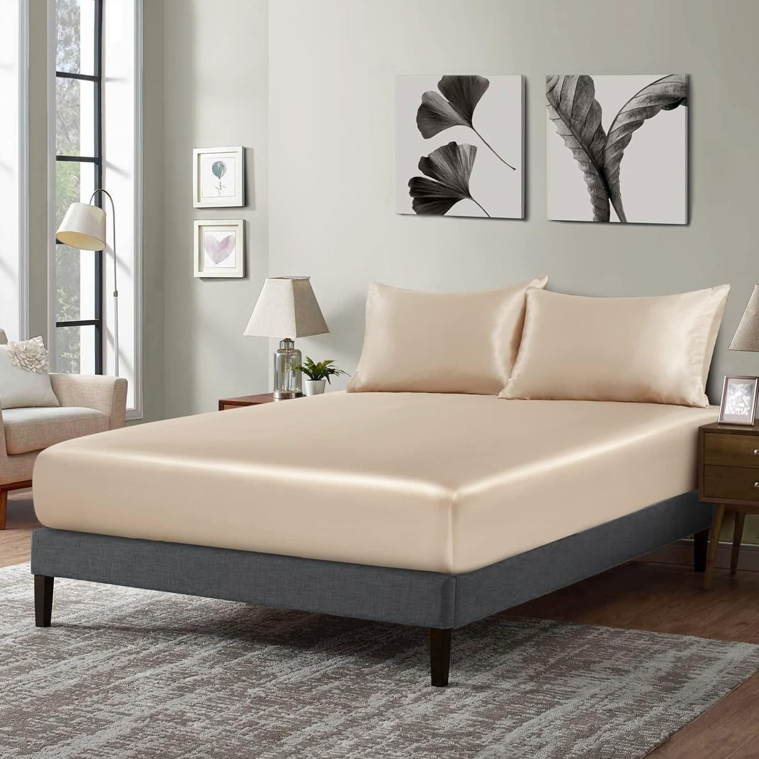 ボックスシーツ ワイドダブル 154x195x45cm シルクと大豆タンパク繊維 マットレスシーツ 抗菌防臭シーツ マットレスカバー グレー