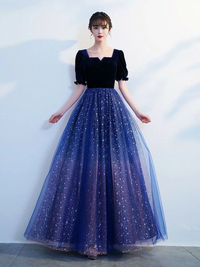 新品大人気 5L 青 パーティードレス 舞台衣装 上品 大きいサイズ 袖あり 赤 袖付き 星 ドレス 結婚式 4L チュール 韓国 黒 小さいサイズ Vネック 半袖 カラードレス ロングドレス Aライ 6,297円