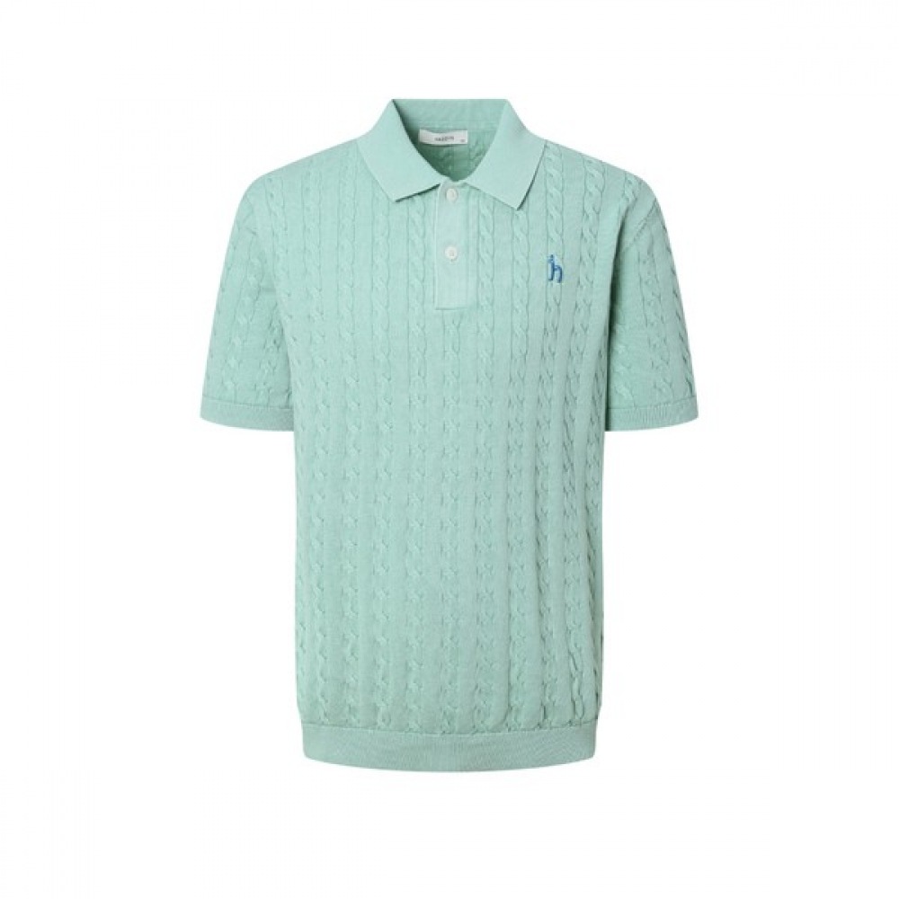 [ヘッジズ] 25SS ライトグリーンガーメントダイドケーブルショートスリーブニット HZSW5B558T1