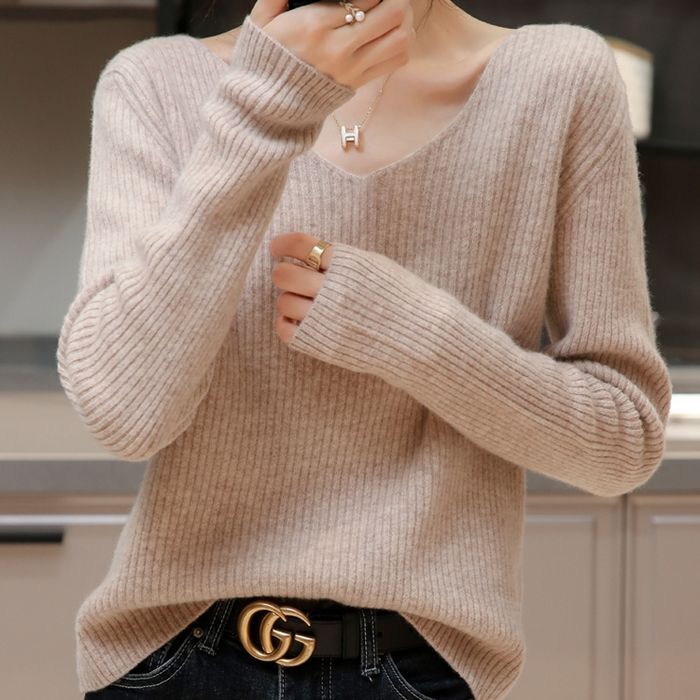 トップス ニットソー レギュラー丈 袖あり 長袖 Vネック リブニット プルオーバー 可愛い かわいい きれいめ シンプル カジュアル 大人 上品 おしゃれ お洒落 レトロ 大人可愛い 大人女子