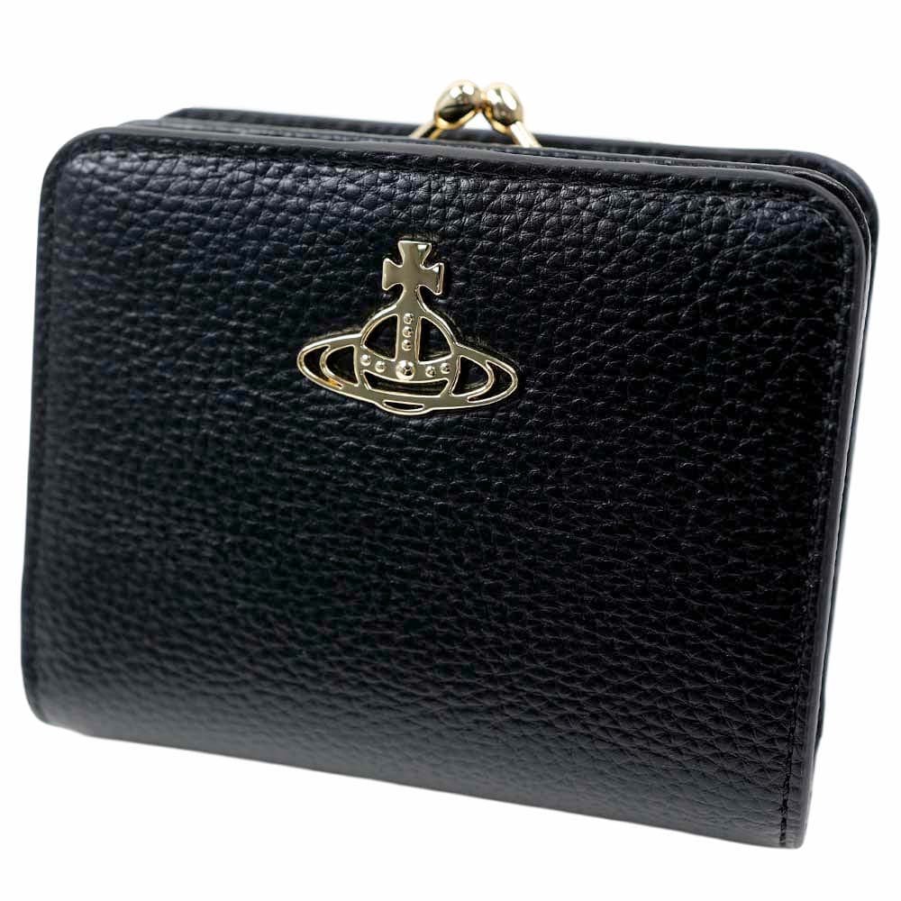 ヴィヴィアンウエストウッド 二つ折り財布 がま口 Vivienne Westwood RE-VEGAN WALLET with coin pocket BLACK/LIGHT GOLD 510100