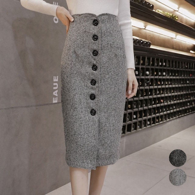 ツイード調スカート Button-Adorned Comfort Sweater