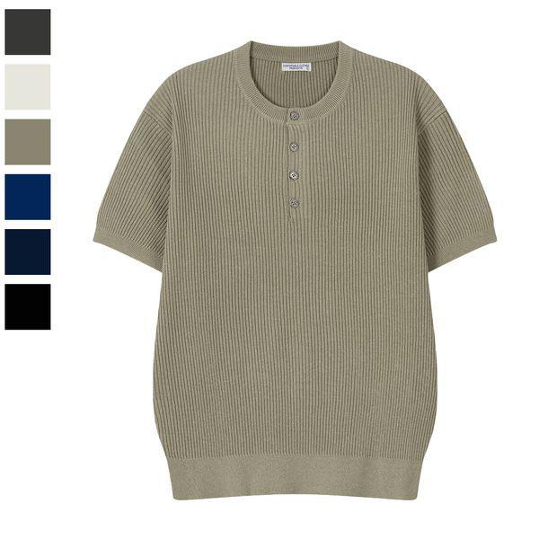 メンズ ベントン リブ リネン ヘンリーネック 半袖 ニット Tシャツ AS KNH Q030 サンド_P422608939