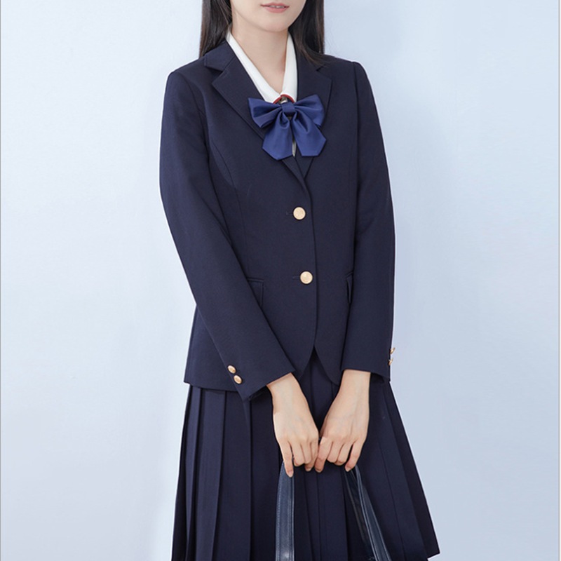 4点セット(ネイビーブレザー+スカート+リボン+ブラウス) 入学式定番ブレザー制服スクールスウィートティーン ジャケットイベントチェックスカート就職活動面接アウターコート 卒業式