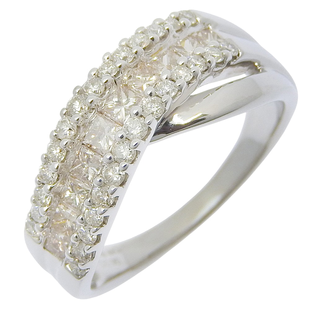 クロスデザイン リング・指輪 K18ホワイトゴールド ダイヤモンド 12号 D0.90 約5.2g レディース 中古品 A+ランク