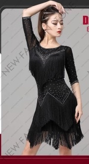 G 拉丁舞裙表演服女新款国标舞伦巴比赛连衣裙成人团体演出服流苏裙-38