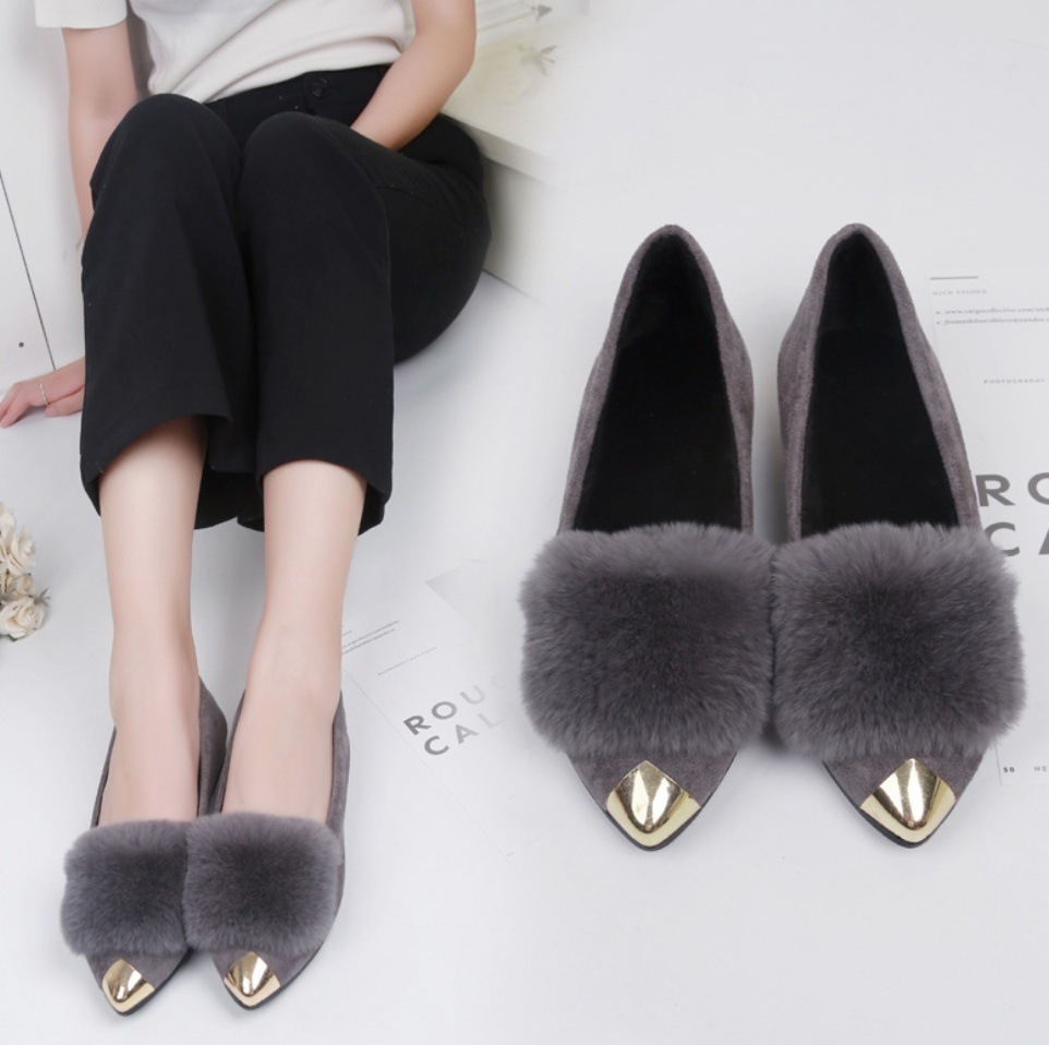 ファー付きパンプス ファーパンプス もこもこパンプス もこもこフラットパンプス パンプス 秋冬 黒 ブラック グレー ブラウン 茶 グリーン 緑 韓国 オルチャン レディース ペタンコパンプス韓国 5,069円