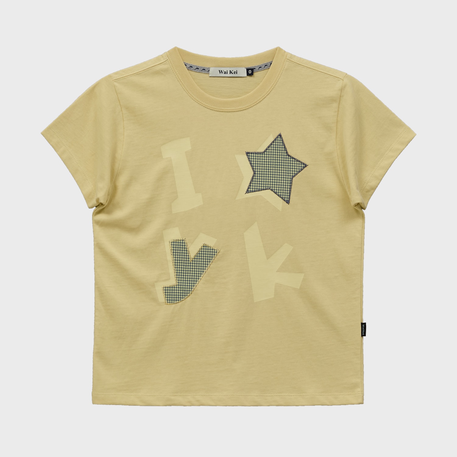 YK Check Applique Half Sleeve T-shirt LIGHT YELLOW