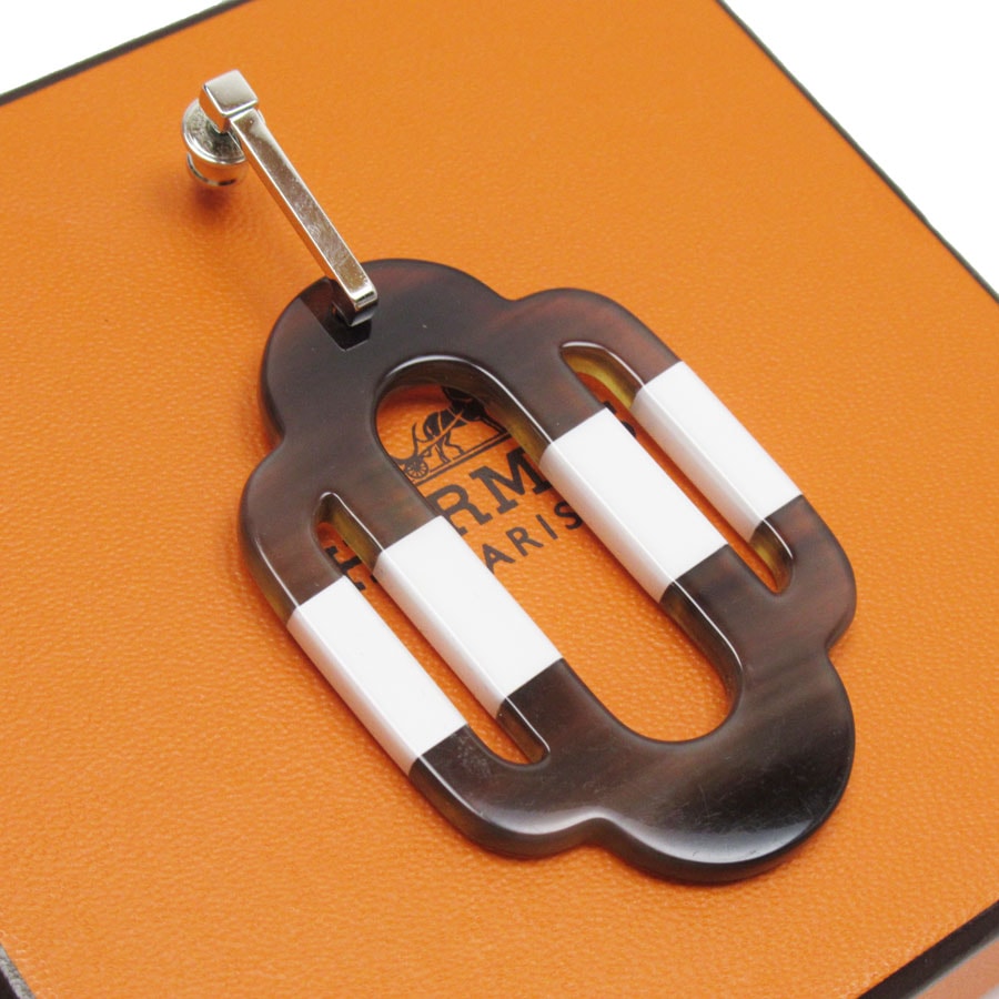 エルメス HERMES ピアス バッファローホーン/メタル ブラウン/シルバー レディース w0514g