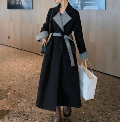 ウールロングコート アウター ブラック 黒 ミドル丈 袖あり 長袖 ポリエステル 大人女子