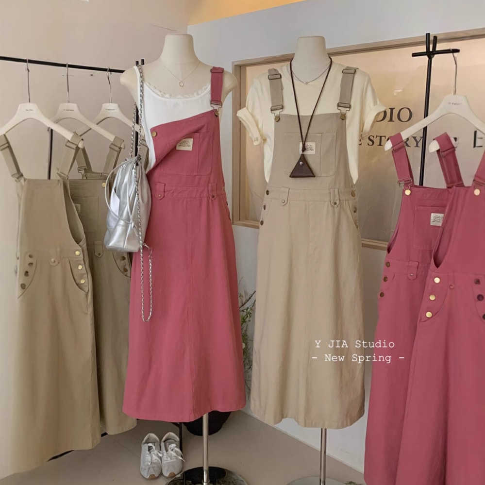 Y.jia韓国韓国の甘い年齢を減らすウエストスリミング汎用性の高いデニムストラップドレスドレス春と夏6650